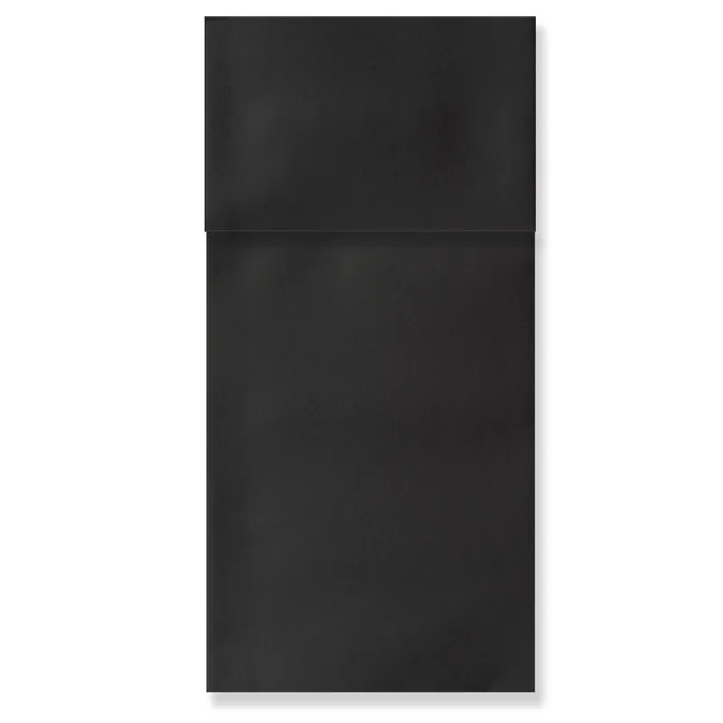 Black Airlaid kangaroo fold napkin, 15.75 in open (3.94 × 7.87 in folded pocket)