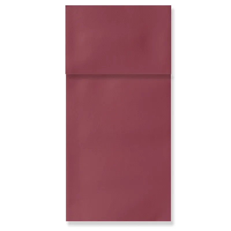 Burgundy Airlaid kangaroo fold napkin, 15.75 in open (3.94 × 7.87 in folded pocket)