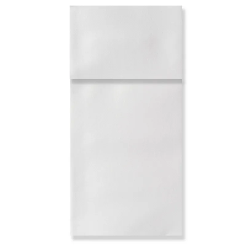 White Airlaid kangaroo fold napkin, 15.75 in open (3.94 × 7.87 in folded pocket)